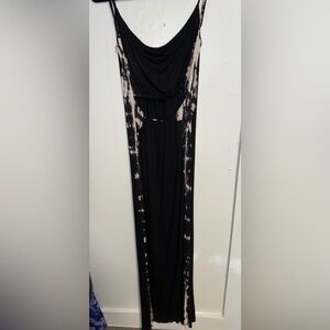 Gypsy long black dress with low black - tie dye sides